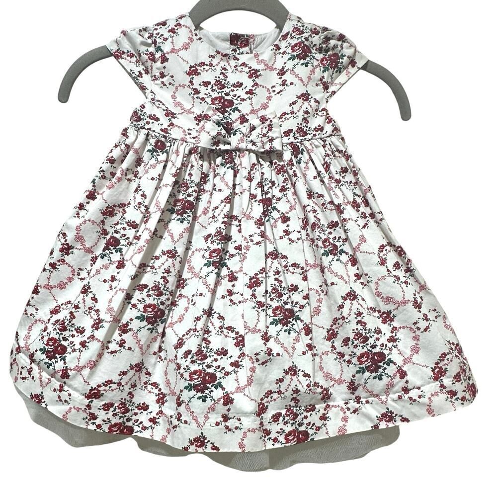 Janie and Jack Girls 18-24 Mos. Red Rose Holiday Floral Pleated Cap Sleeve Dress